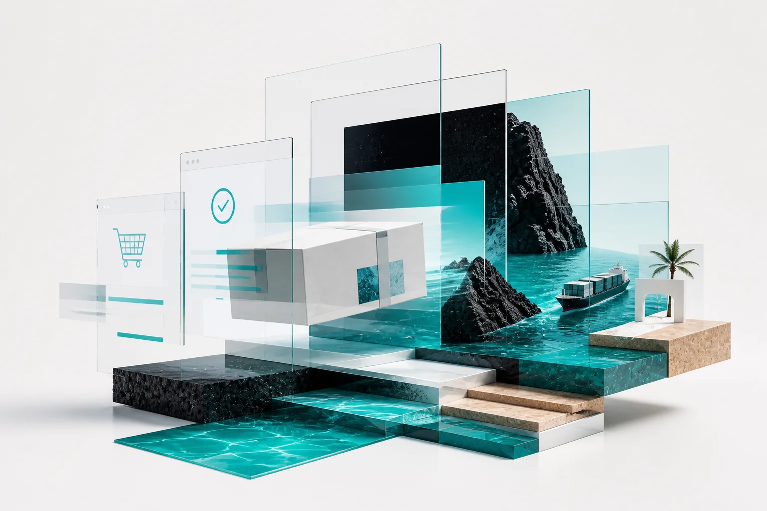 Composición digital sobre tienda online, envíos y comercio desde Canarias